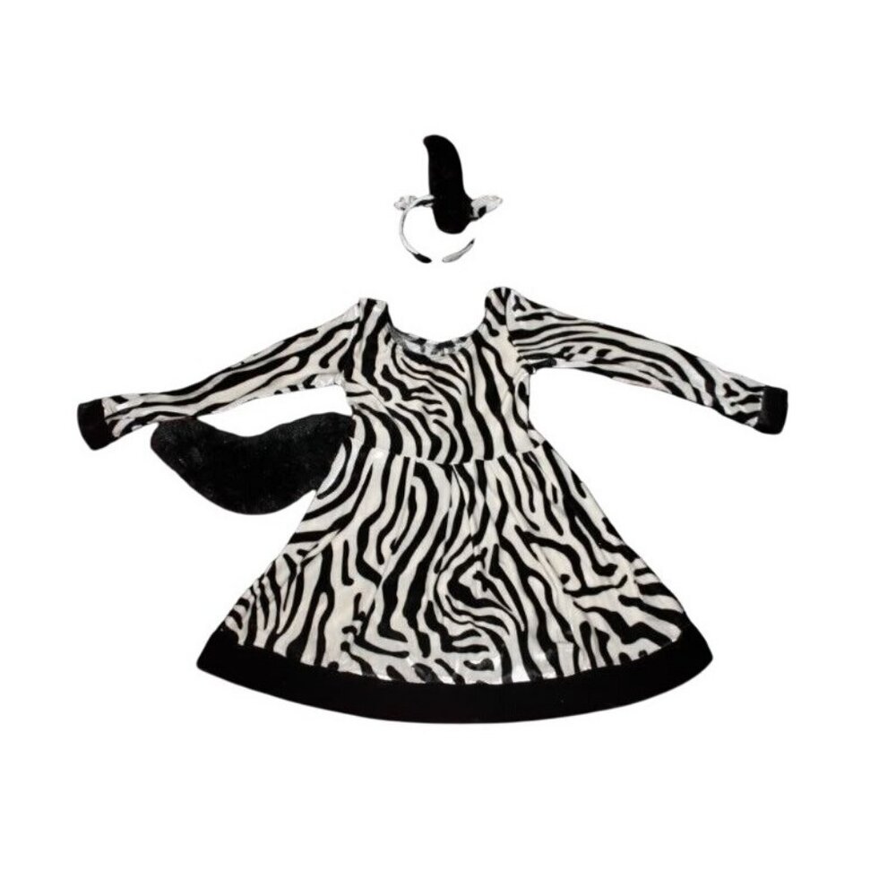 Girl Zebra Dress Up Halloween Costume Play Dance Stripes Tail Ears Size 4/5/6